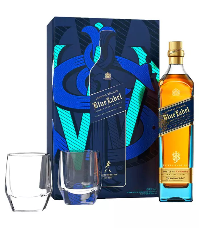 Johnnie Walker Blue Label Limited Edition Gist Set w/ 2 Crystal Glasses