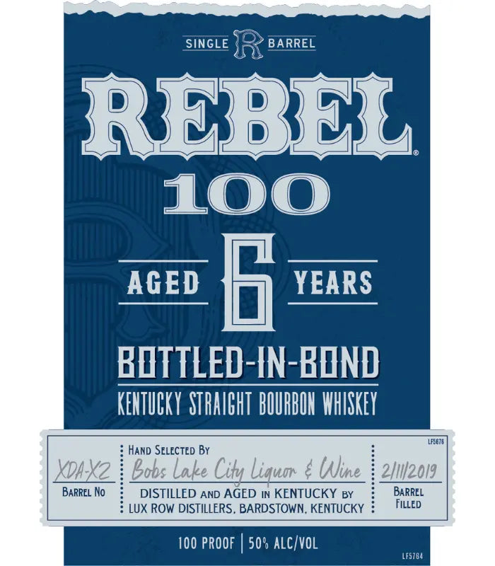 Rebel 6 Year Bonded 100 Proof Single Barrel Bourbon 750mL